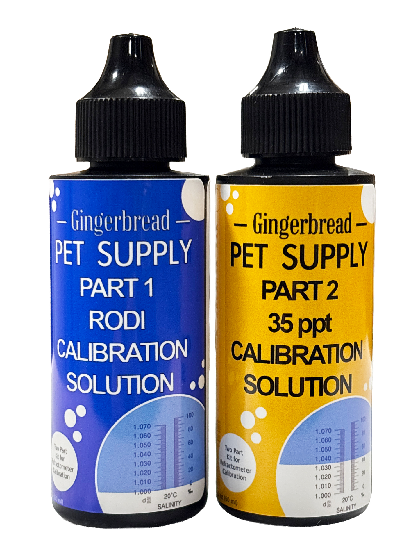 Gingerbread Pet Supply Refractometer Calibration Solution Kit - RODI & Calibrated Saltwater with Easy Droppers